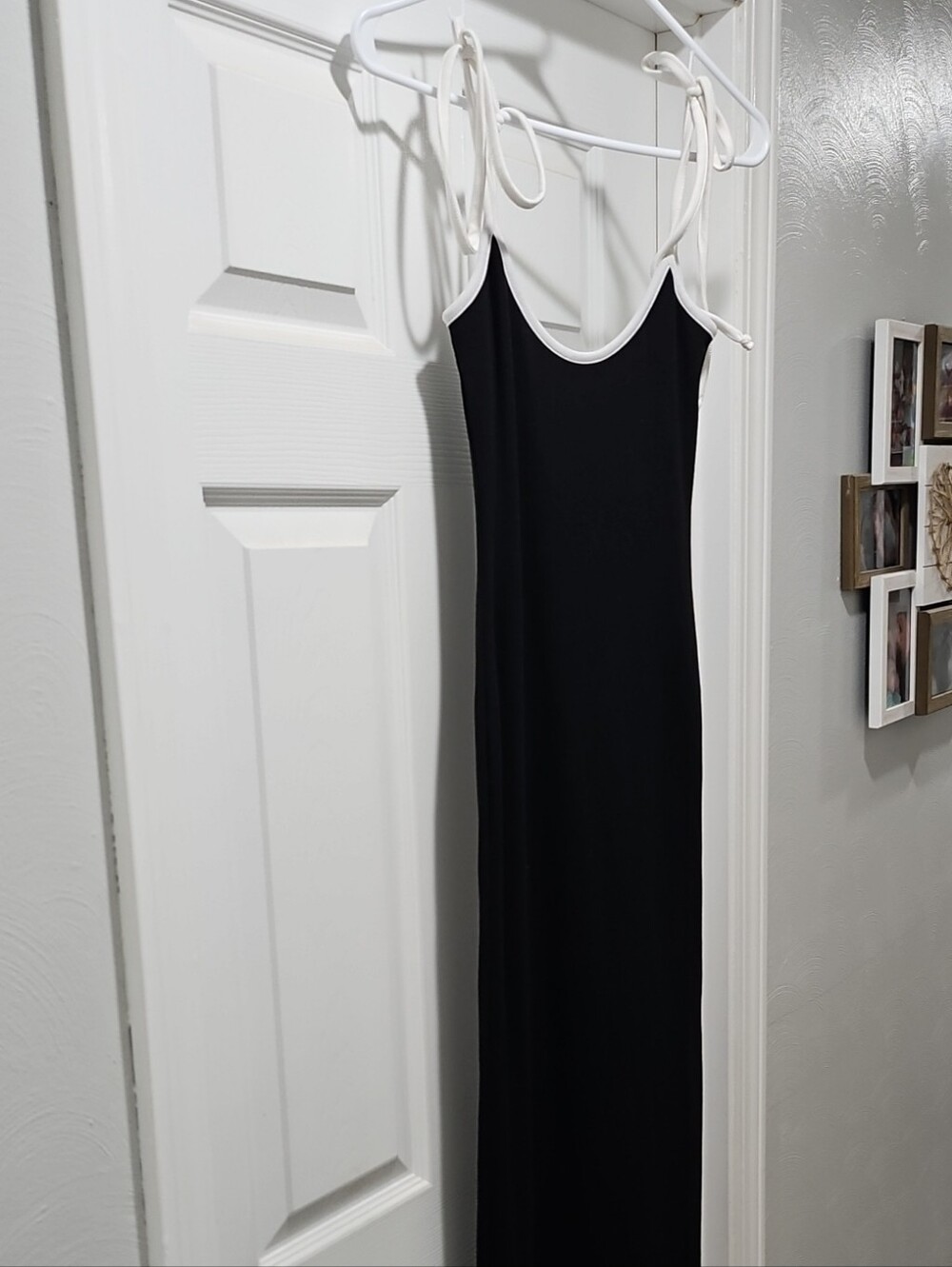 JLUXLABEL Black Maxi Dress with White Trim & Tie Straps
